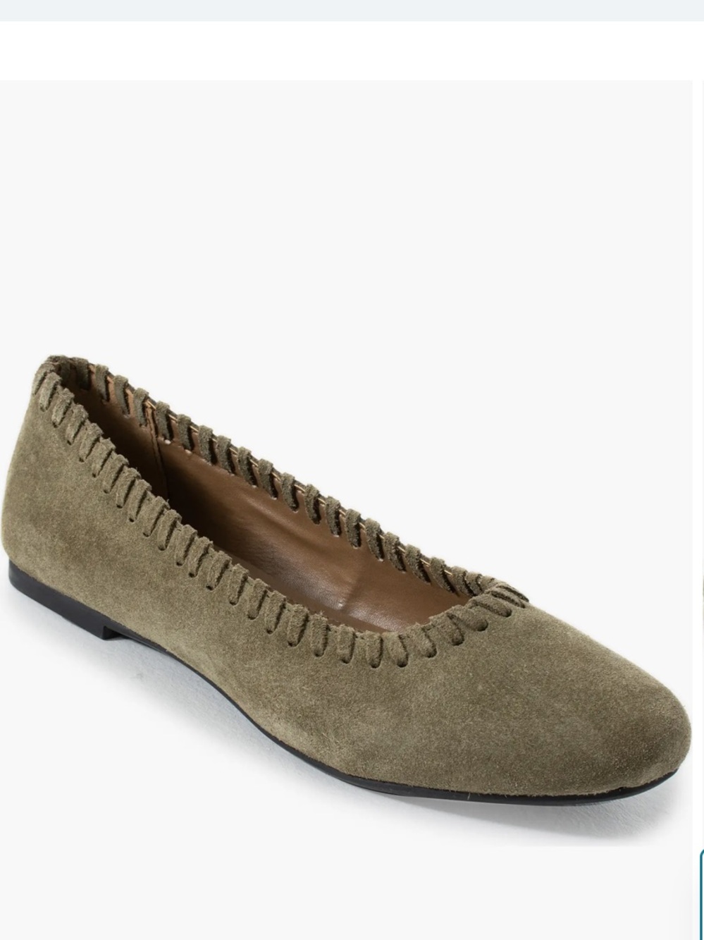 Suede Whipstitch Ballet Flat in Olive